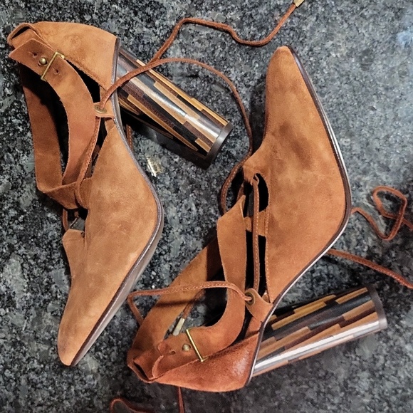 Free People Nouvella Wrap Heel Shoes Brown Seude EU 38/US 7.5-8 Tie Buckle - Picture 6 of 8